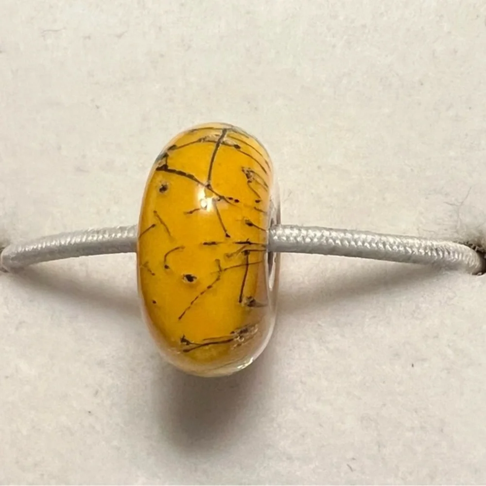 Trollbeads Orange Steel Bead Charm .925 EUC #210